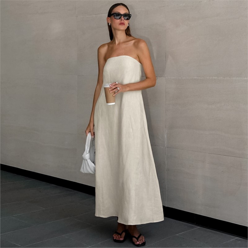 Linen Dress Wrap - 패션 우아한 심플한 디자인 Strapless 코튼