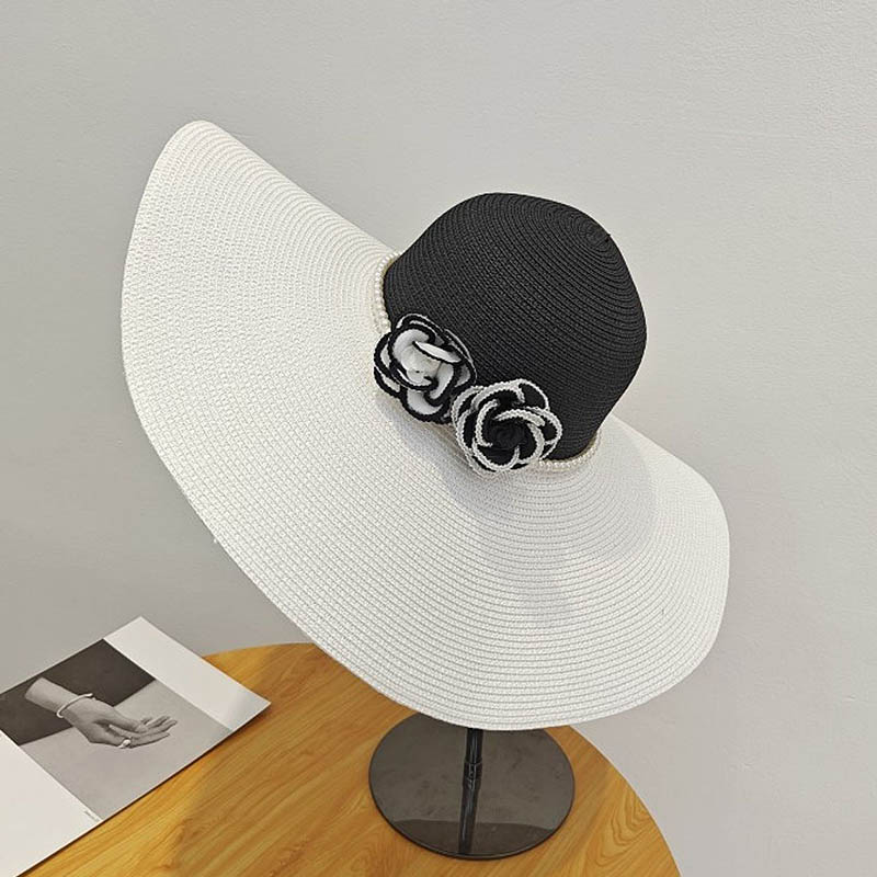 Hat Floppy Wide - 여성용 투톤 와이드 브림 여름 모자,