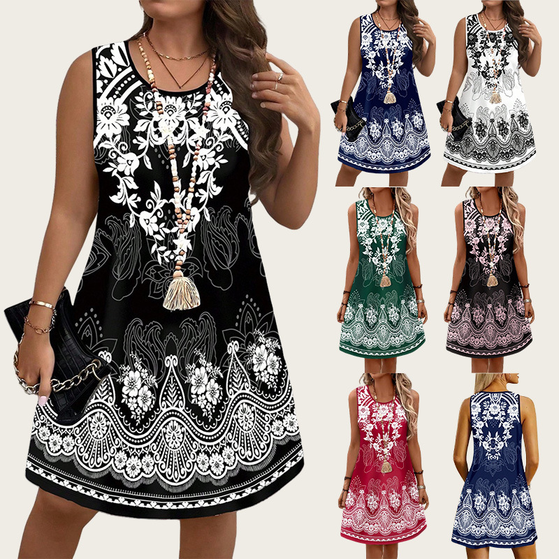 Romper Floral Print - 민족 스타일 빈티지 드레스 2026 여름