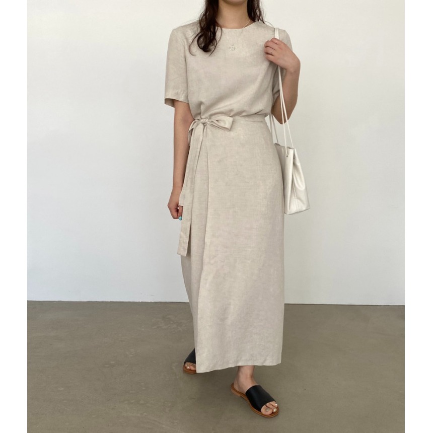 Linen Dress Wrap - 벨트가 있는 우아한 코튼 린넨 랩