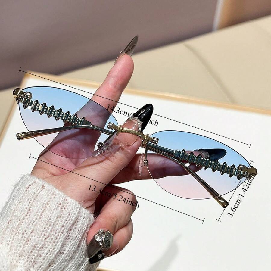 Sunglasses Cat Eye - INS 메탈 리벳 프레임리스 캣아이 패션