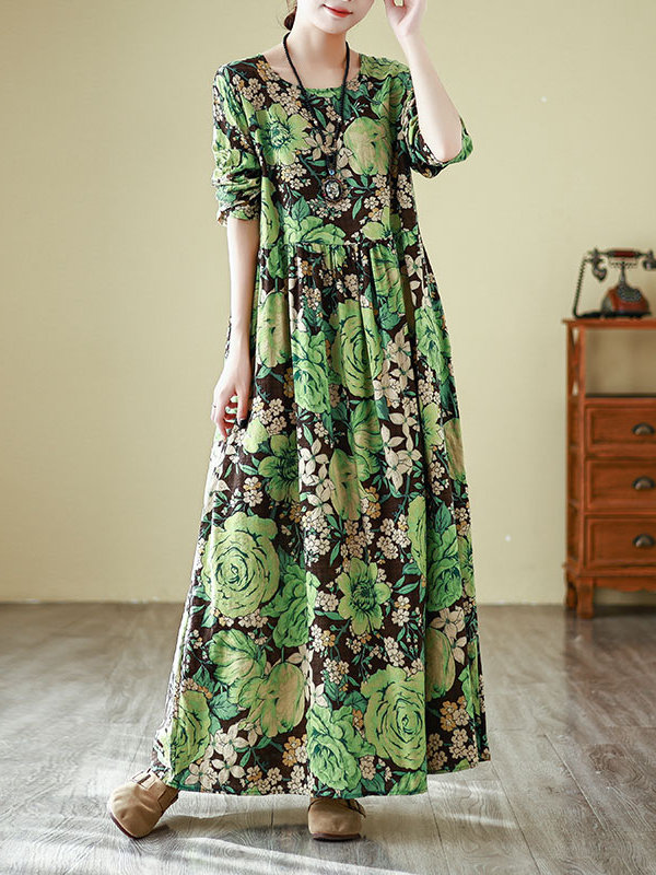 봄 신상 라운드넥 롱 원피스 퍼플 플라워 프린트 휴가  - Linen Dress Wrap 리뷰 및 가격