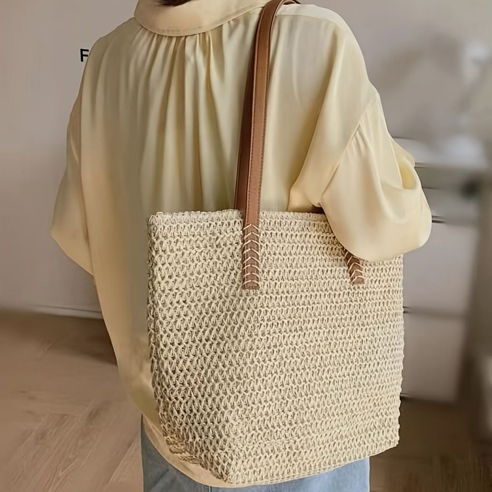 패션 솔리드 컬러 위빙 스트로 토트백 사각 지퍼 비치  - Tote Bag Beach 리뷰 및 가격