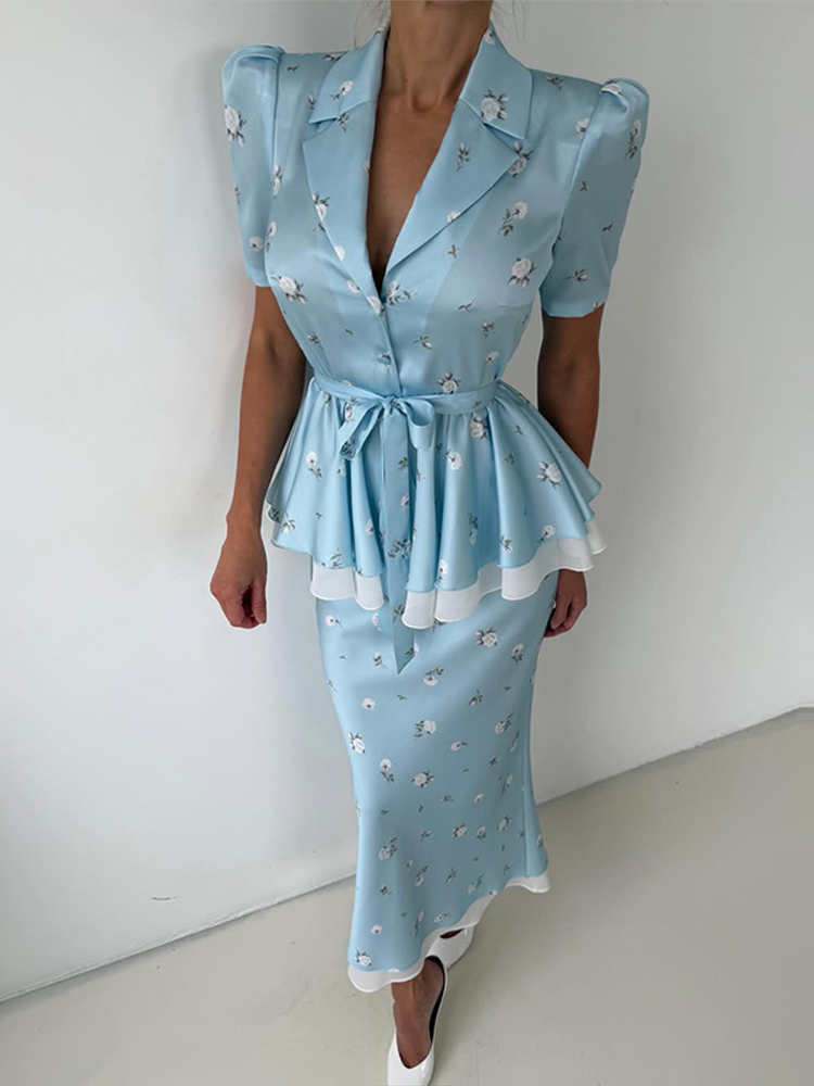 플로럴 블레이저 코트 스커트 세트 여성 우아한 라펠 반 - Romper Floral Print 리뷰 및 가격