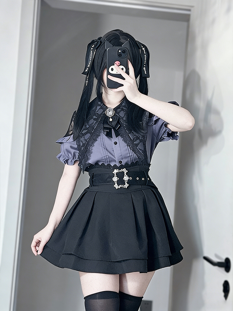 고딕 스타일 어깨 노출 셔츠와 하이 웨이스트 미니 스커 - Blouse Off Shoulder 리뷰 및 가격