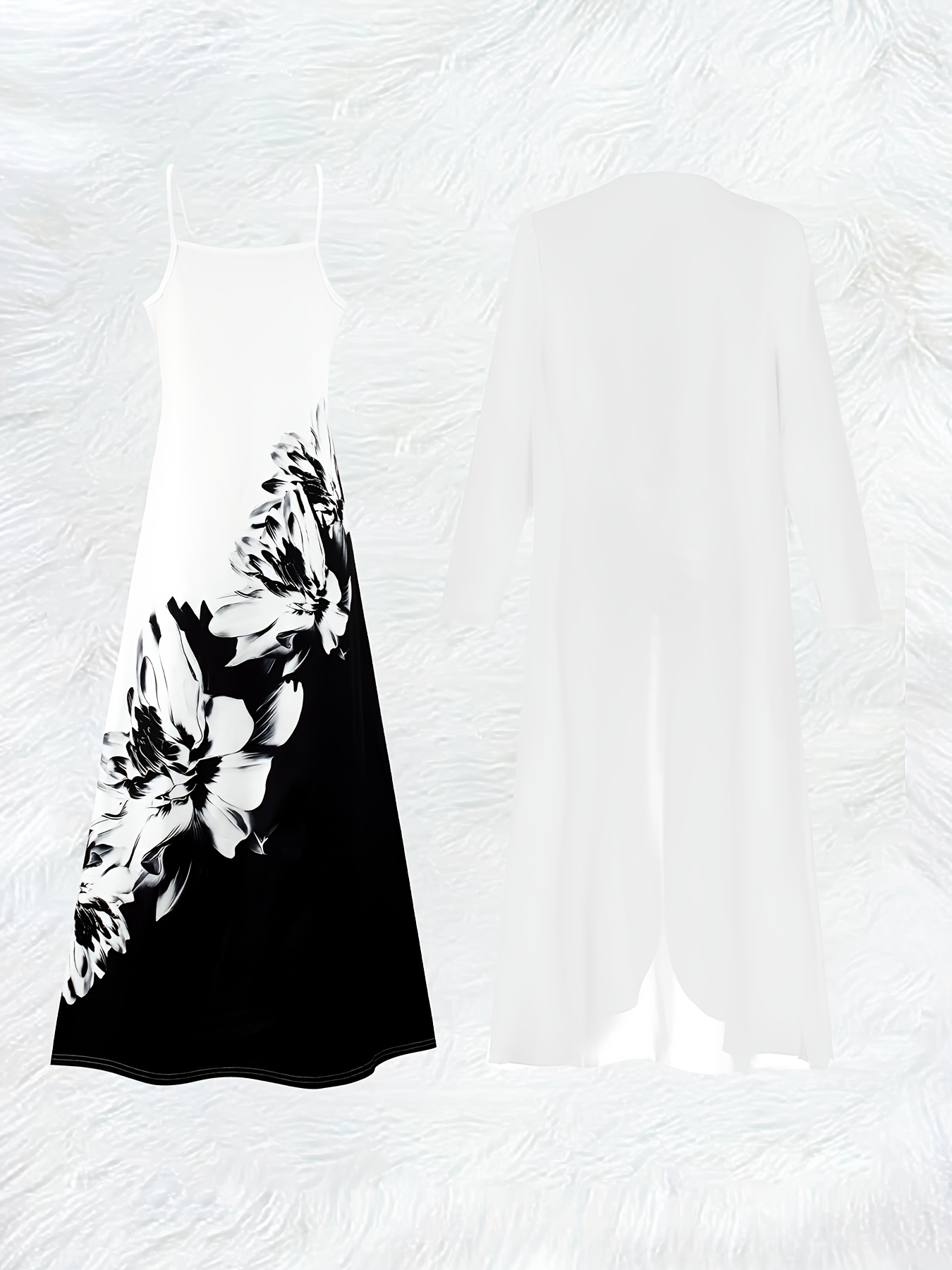 캐주얼 블랙 앤 화이트 플로럴 프린트 롱 슬리브 드레스 - Romper Floral Print 리뷰 및 가격