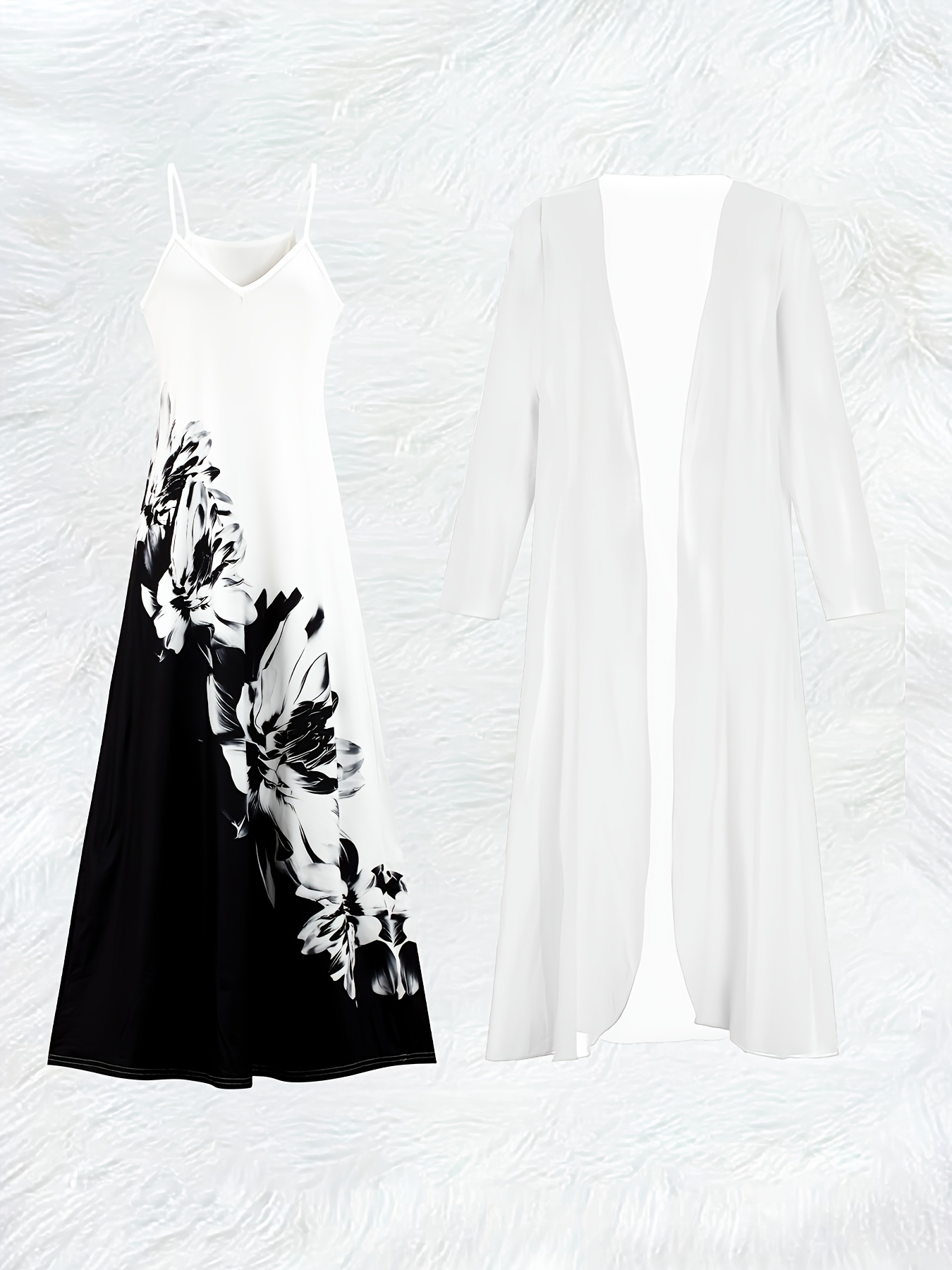 캐주얼 블랙 앤 화이트 플로럴 프린트 롱 슬리브 드레스 - Romper Floral Print 리뷰 및 가격