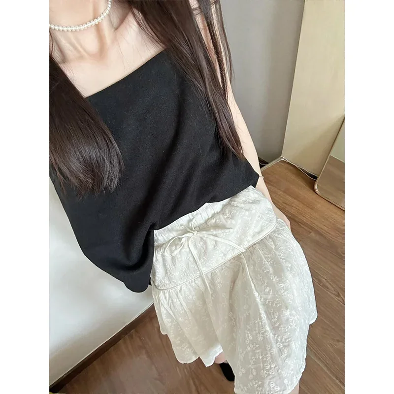 여성용 색상 대비 시크한 소녀 2 피스 수트, 민소매  - Crop Top Crochet 리뷰 및 가격