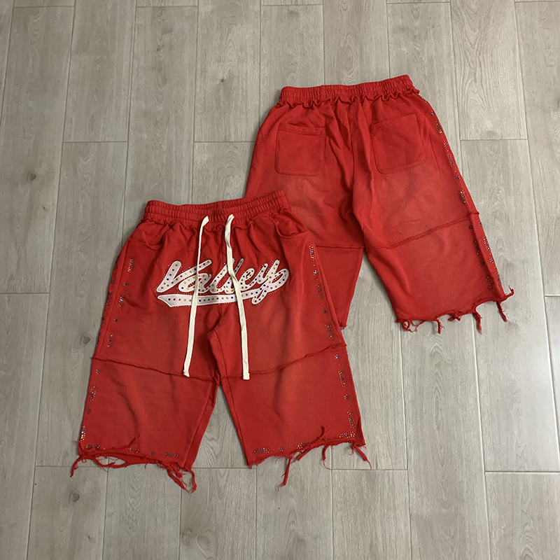 밸리 남성용 블랙 니 캐주얼 반바지, 라인스톤 자수,  - Shorts Denim Frayed 리뷰 및 가격