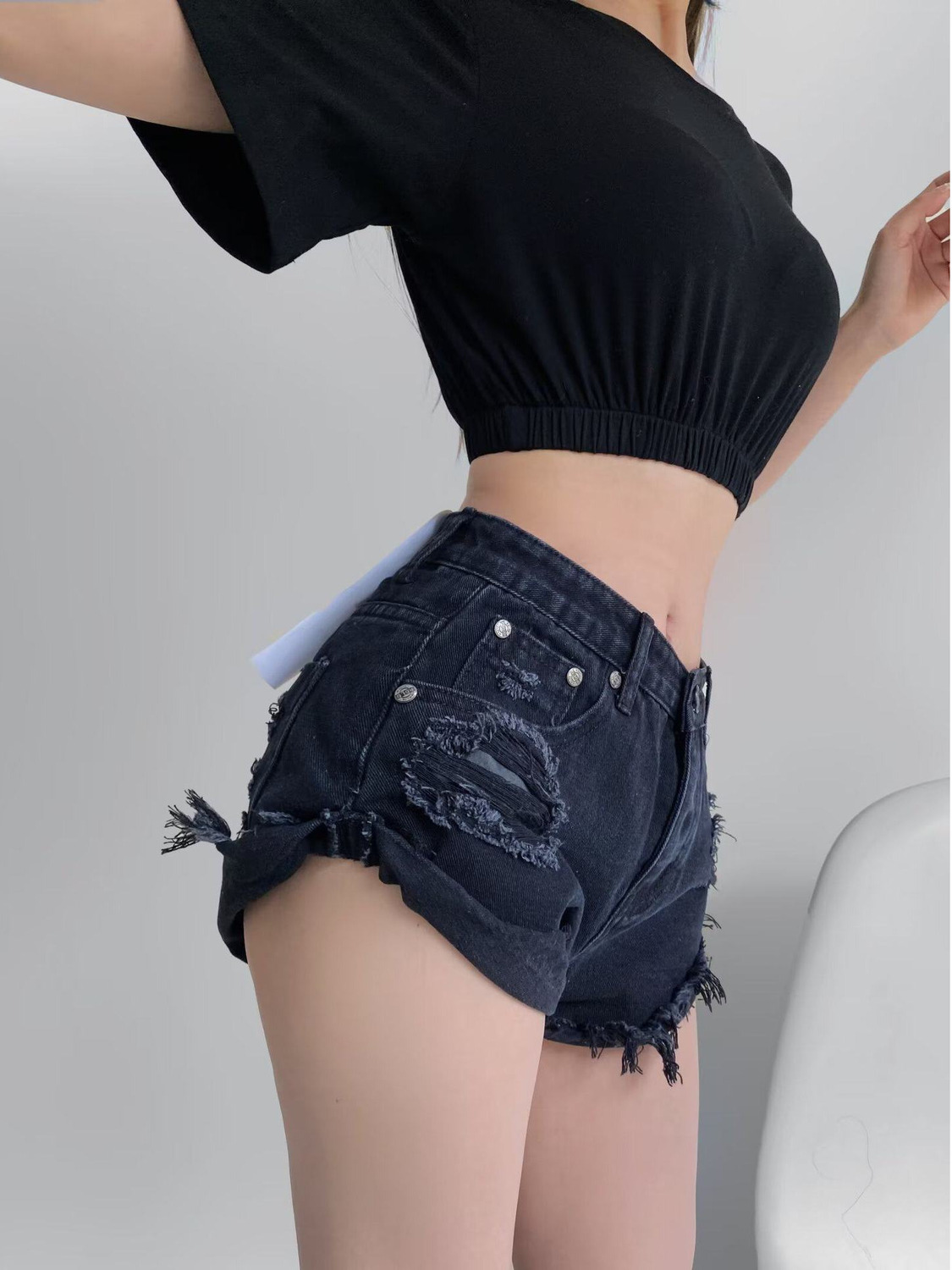 여성용 로우 웨이스트 디스트레스드 데님 반바지 Y2K  - Shorts Denim Frayed 리뷰 및 가격