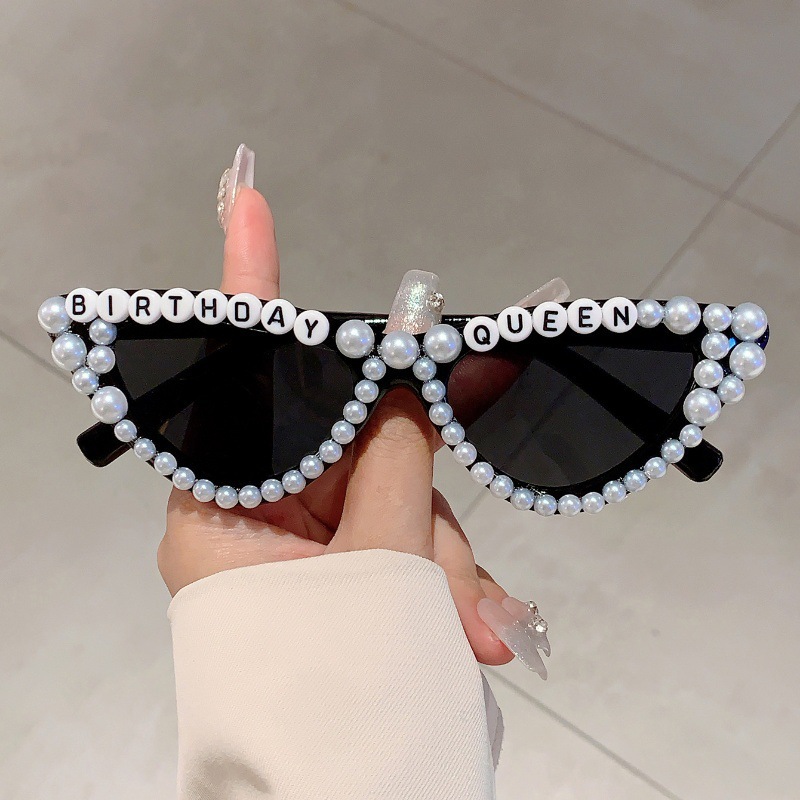 고양이 눈 디자인 선물 음영 반짝 이는 진주 장식 핑크 - Sunglasses Cat Eye 리뷰 및 가격
