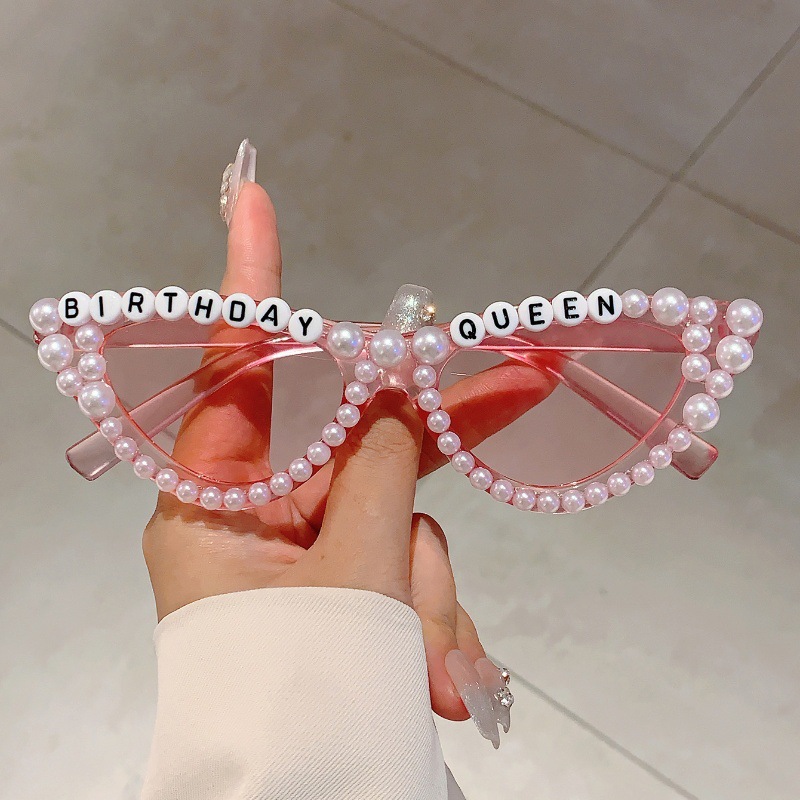 고양이 눈 디자인 선물 음영 반짝 이는 진주 장식 핑크 - Sunglasses Cat Eye 리뷰 및 가격